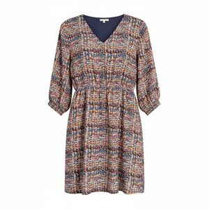 Tulle Long Sleeve Printed Dress Medium Boho Retro Patterned Fit Flare
